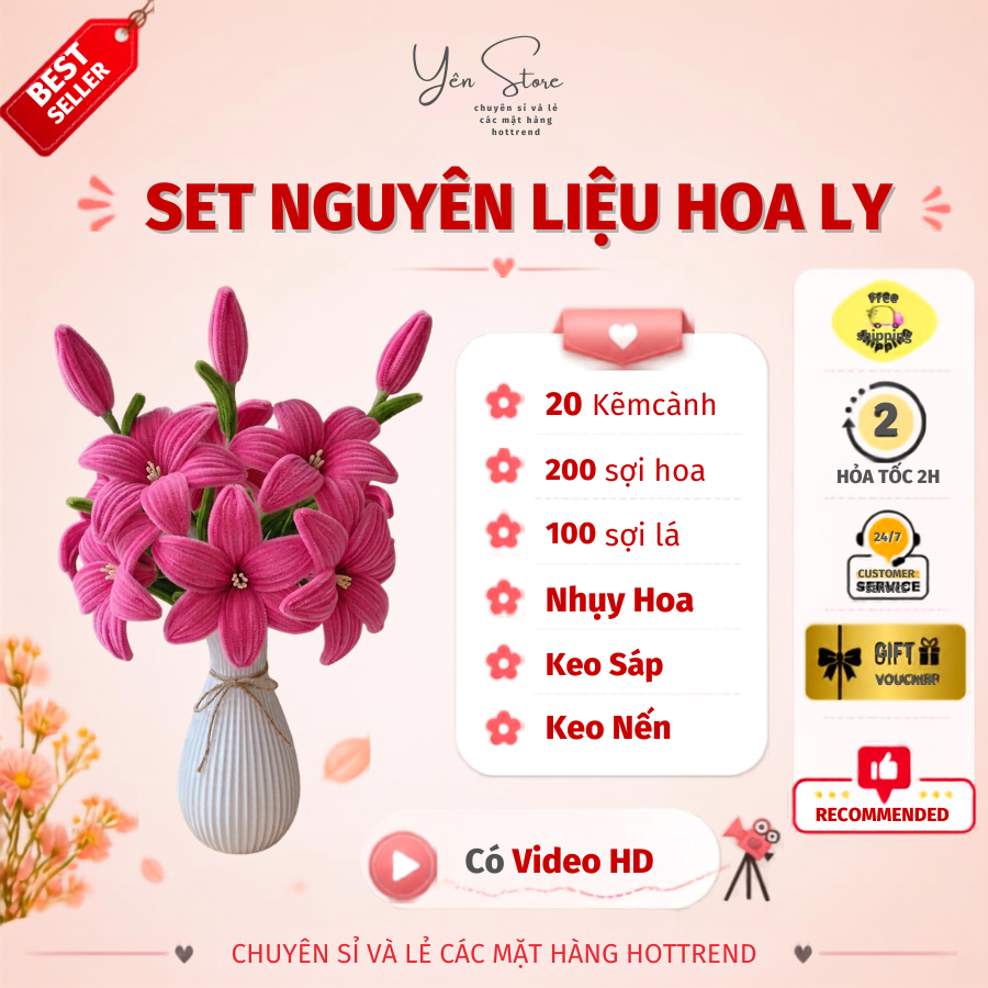 Set Nguyên Liệu Làm Hoa Ly Bằng Kẽm Nhung Loại 1 Nhiều Tone Màu Khác Nhau- YÊN STORE